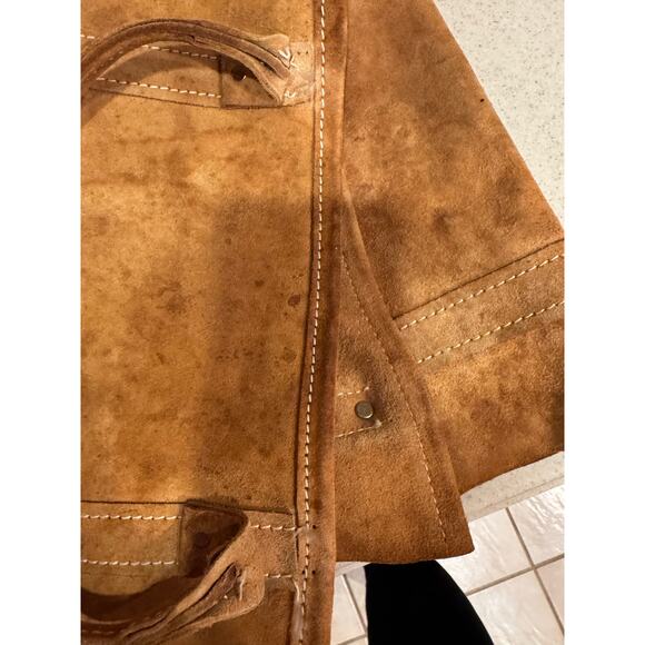 Vintage Suede Leather Firewood Log Carrier Tote Brown Double Handled 33"x 14” - Picture 4 of 7